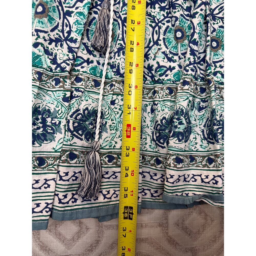 Soft Surroundings Size M Boho Floral Medallion Tunic Dress Tassel Tie Teal Green - Picture 7 of 8
